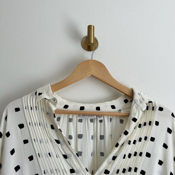 Masai Badisso Polka Dot Print Pleated Long Sleeve Blouse White Black M - Picture 3 of 8